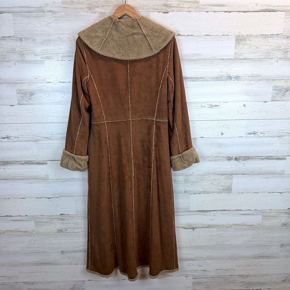 Dana Buchman Shearling Long Coat 10 Boho Rustic Toggle Faux Suede Penny Lane - Picture 3 of 15